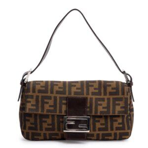 Fendi FF Zucca Canvas Leather Baguette Shoulder Bag